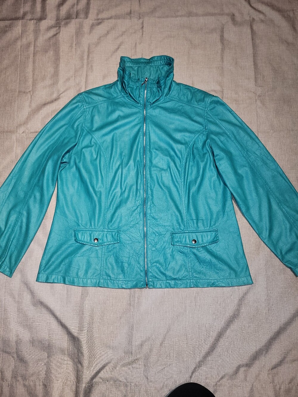 Chico's Teal Zip-Front Leather Jacket